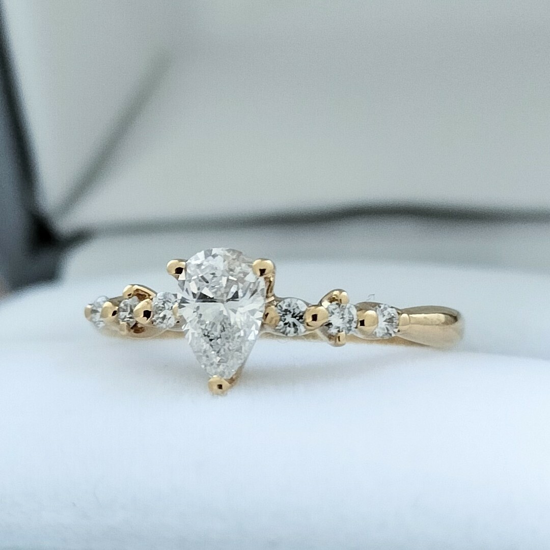 ペアシェイプカット ダイヤモンド リング K18YG 0.477ct D SI2 レディースのアクセサリー(リング(指輪))の商品写真