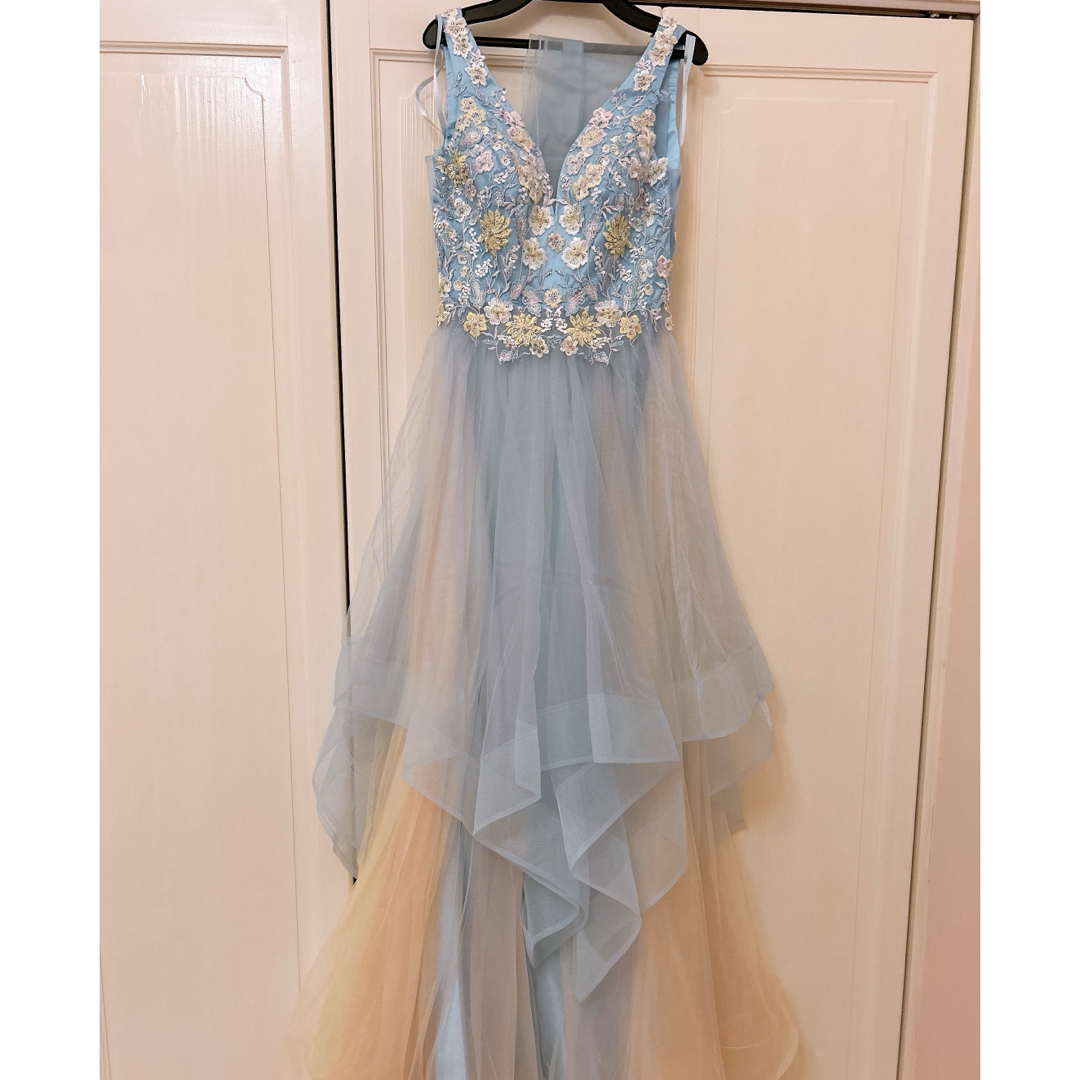 水色フラワーレースロングドレス レディースのフォーマル/ドレス(ロングドレス)の商品写真