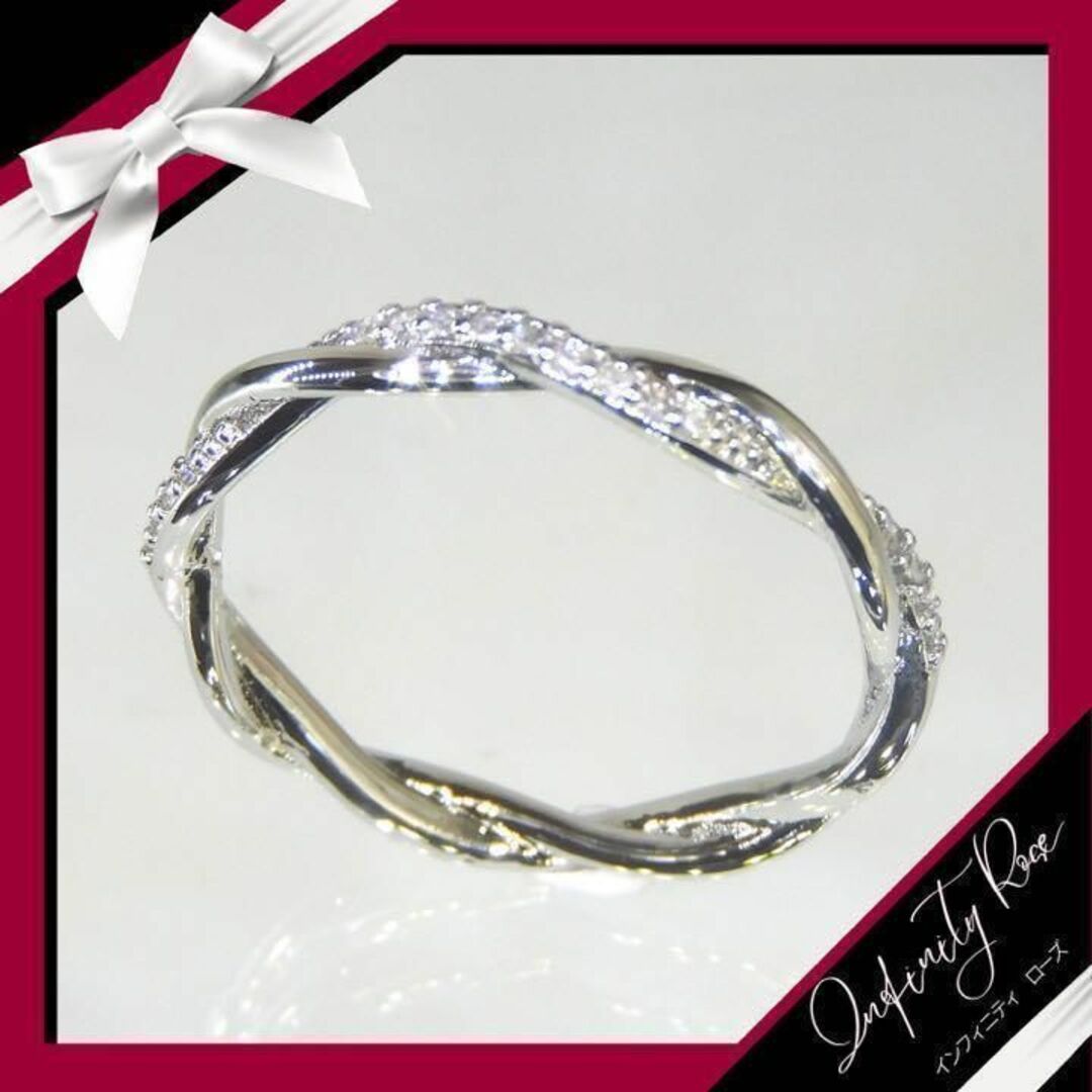 （R005S）19号　シルバーツイスト可愛い繊細な細身ジルコニアリング　指輪 レディースのアクセサリー(リング(指輪))の商品写真