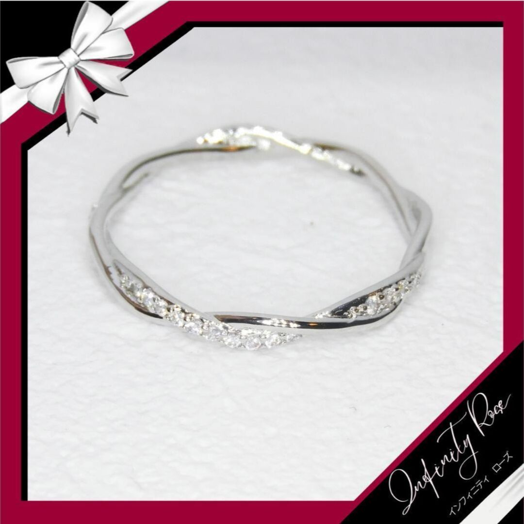 （R005S）20号　シルバーツイスト可愛い繊細な細身ジルコニアリング　指輪 レディースのアクセサリー(リング(指輪))の商品写真