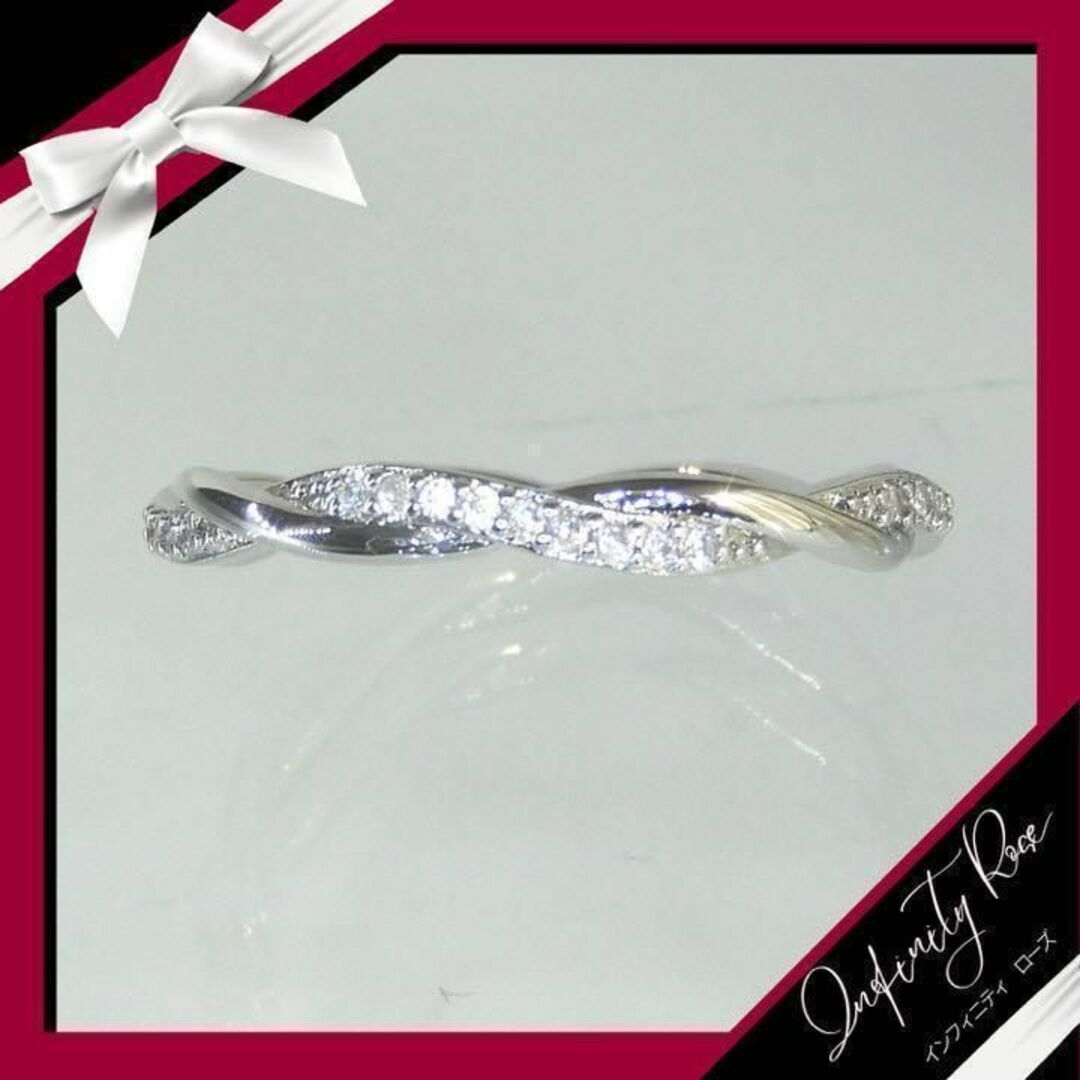 （R005S）20号　シルバーツイスト可愛い繊細な細身ジルコニアリング　指輪 レディースのアクセサリー(リング(指輪))の商品写真