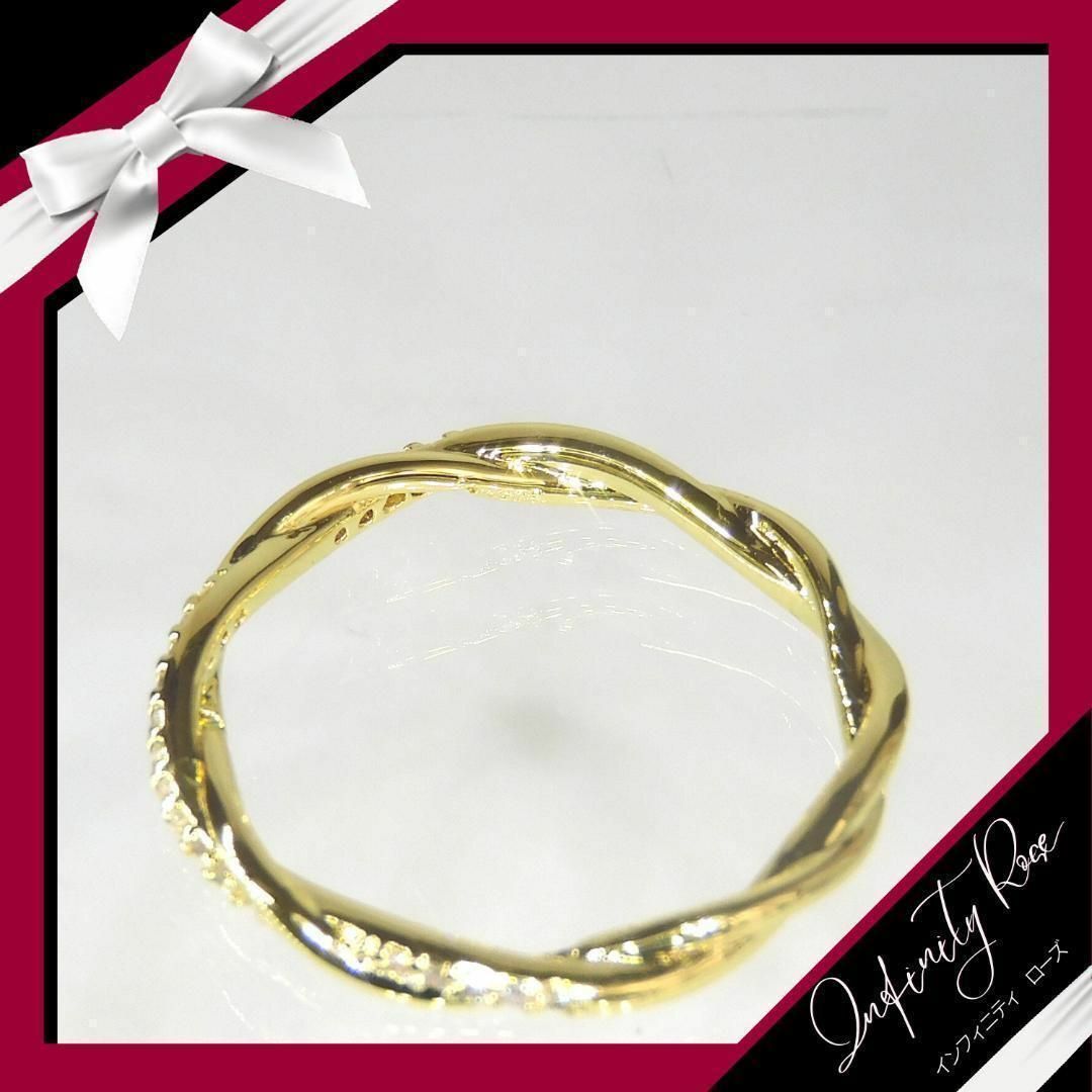 （R005G）16号　ゴールドツイスト可愛い繊細な細身ジルコニアリング　指輪 レディースのアクセサリー(リング(指輪))の商品写真
