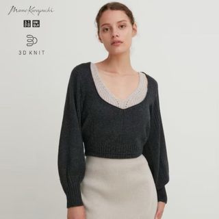 ユニクロ(UNIQLO)のユニクロ　マメクロゴウチ3Dニットブラ&ニットセットダークグレーSサイズ(ニット/セーター)