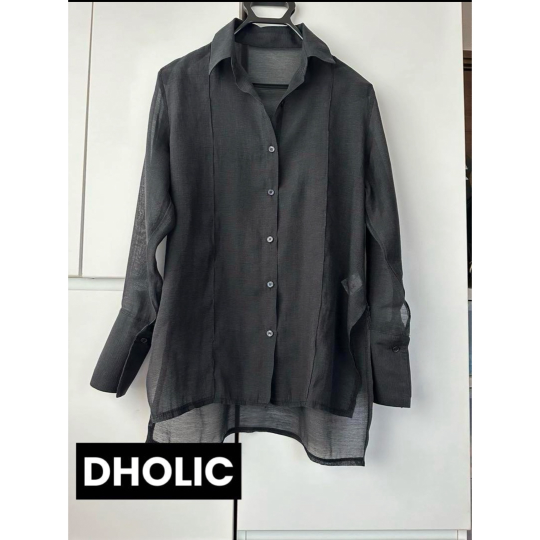 dholic(ディーホリック)のDHOLIC ブラウス  カラーネック レース シースルー シャツ 黒 レディースのトップス(シャツ/ブラウス(長袖/七分))の商品写真