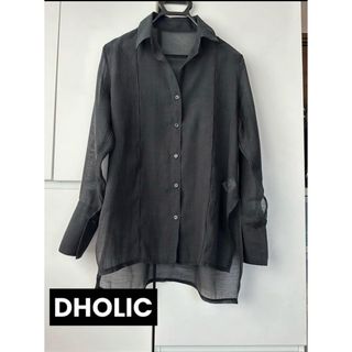 ディーホリック(dholic)のDHOLIC ブラウス  カラーネック レース シースルー シャツ 黒(シャツ/ブラウス(長袖/七分))