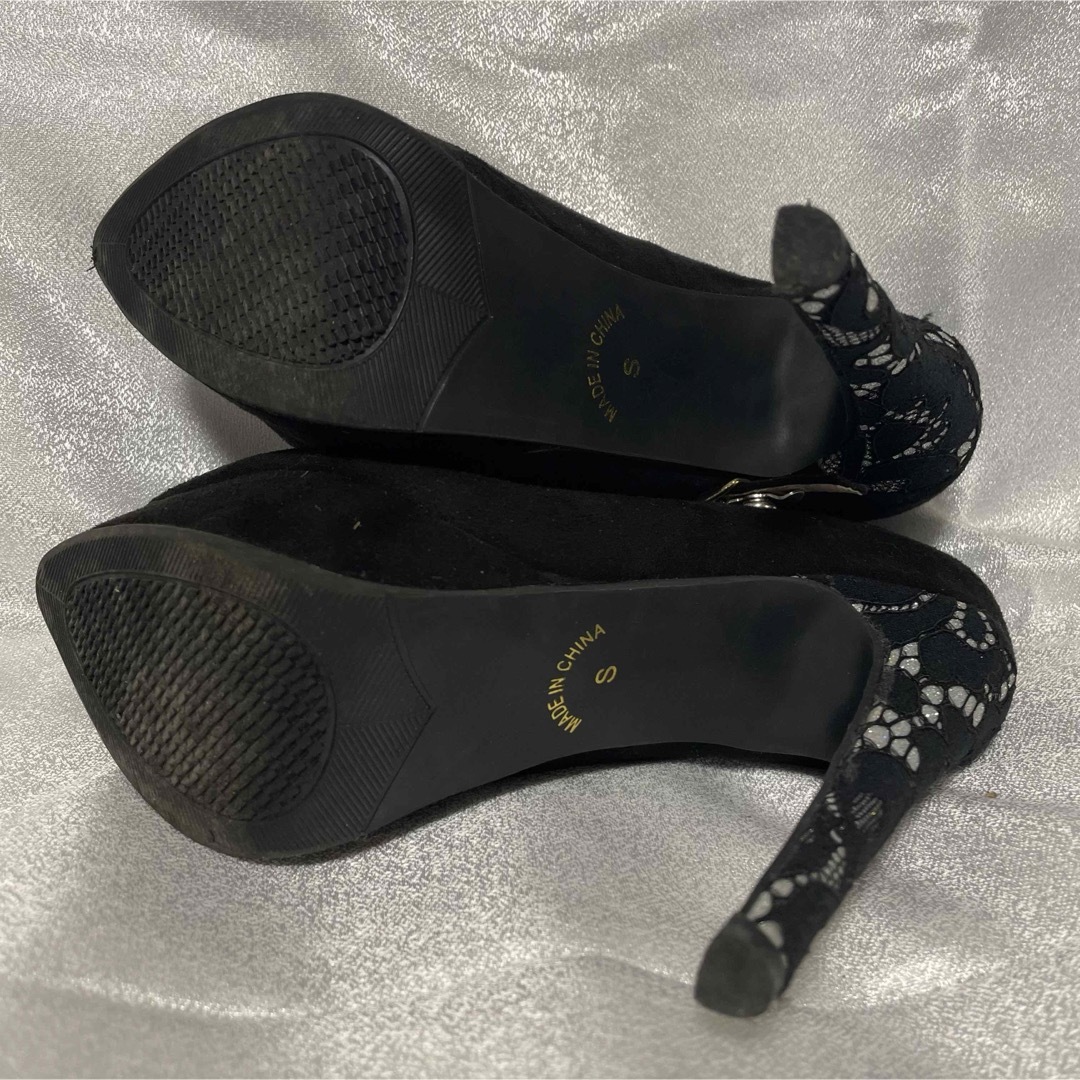 ヒールレーススエード調ブラックSサイズピンヒール レディースの靴/シューズ(ハイヒール/パンプス)の商品写真