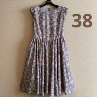 ルネ(René)の♡極美品♡ Rene フラワープリント ワンピース 38 グレー×ピンク 花柄(ひざ丈ワンピース)