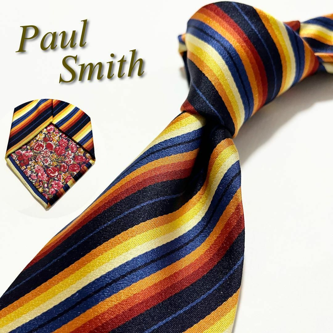 Paul Smith(ポールスミス)の【美品】ポールスミス ネクタイ マルチストライプ柄 裏地花柄 マルチカラー メンズのファッション小物(ネクタイ)の商品写真