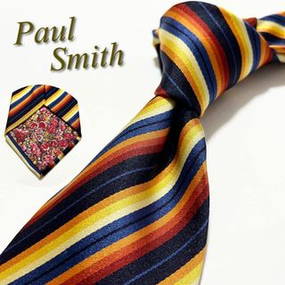 ポールスミス(Paul Smith)の【美品】ポールスミス ネクタイ マルチストライプ柄 裏地花柄 マルチカラー(ネクタイ)