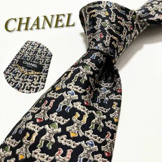 シャネル(CHANEL)の激レア★チェーン付 【極美品】シャネル ネクタイ 総柄 シルク イタリア製(ネクタイ)