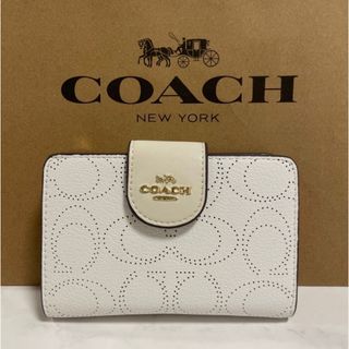 【m様専用】COACH 二つ折り財布 ホワイト シグネチャー 小銭入れ有