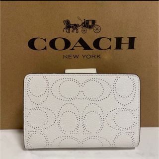 【m様専用】COACH 二つ折り財布 ホワイト シグネチャー 小銭入れ有