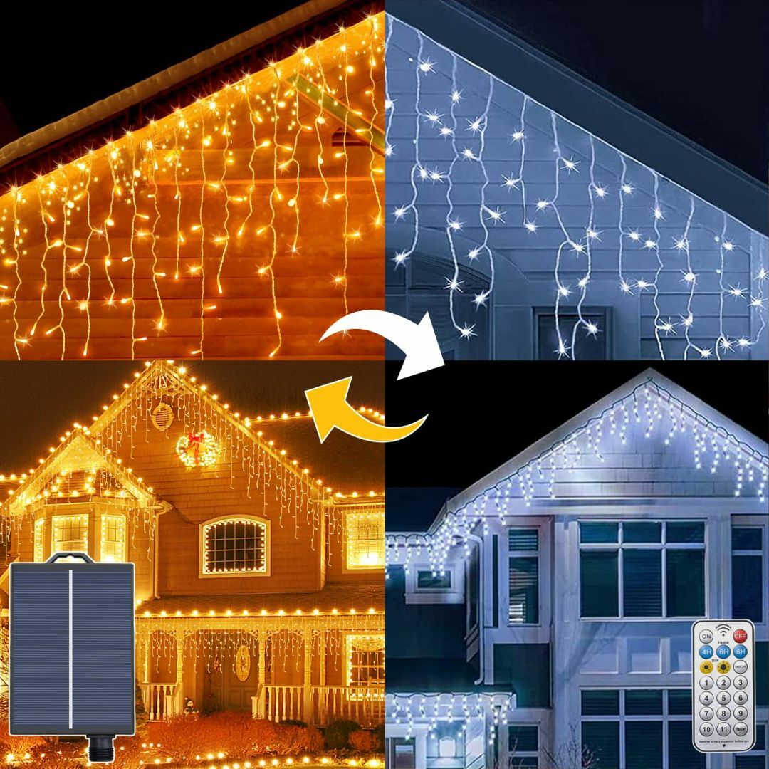 [2色切替 ２種類給電方式］ ソーラー式 LED つららイルミ 10M 400灯 スポーツ/アウトドアのアウトドア(ライト/ランタン)の商品写真