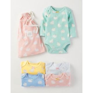 プチバトー(PETIT BATEAU)の新品 ＊ ミニボーデン ロマンチックなうさぎ柄長袖ボディ イエロー(ロンパース)