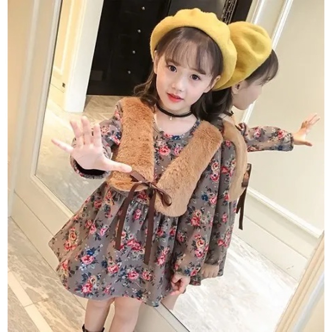 新品　もふもふファーワンピース(90cm.95cm) キッズ/ベビー/マタニティのキッズ服女の子用(90cm~)(ワンピース)の商品写真