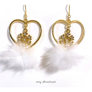 大人可愛い♡上品　輝く雪　ミンクファーピアス・イヤリング　★ラスト2セット★(ピアス)