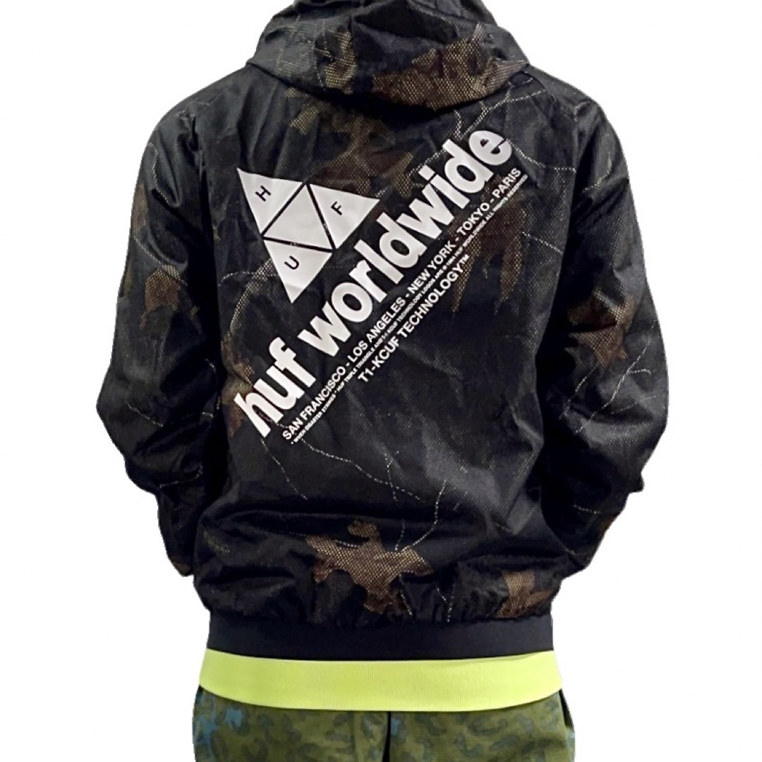 HUF(ハフ)の新品 HUF ハフ メッシュ ツリーカモ バックプリント ロゴ フードジャケット メンズのジャケット/アウター(ナイロンジャケット)の商品写真