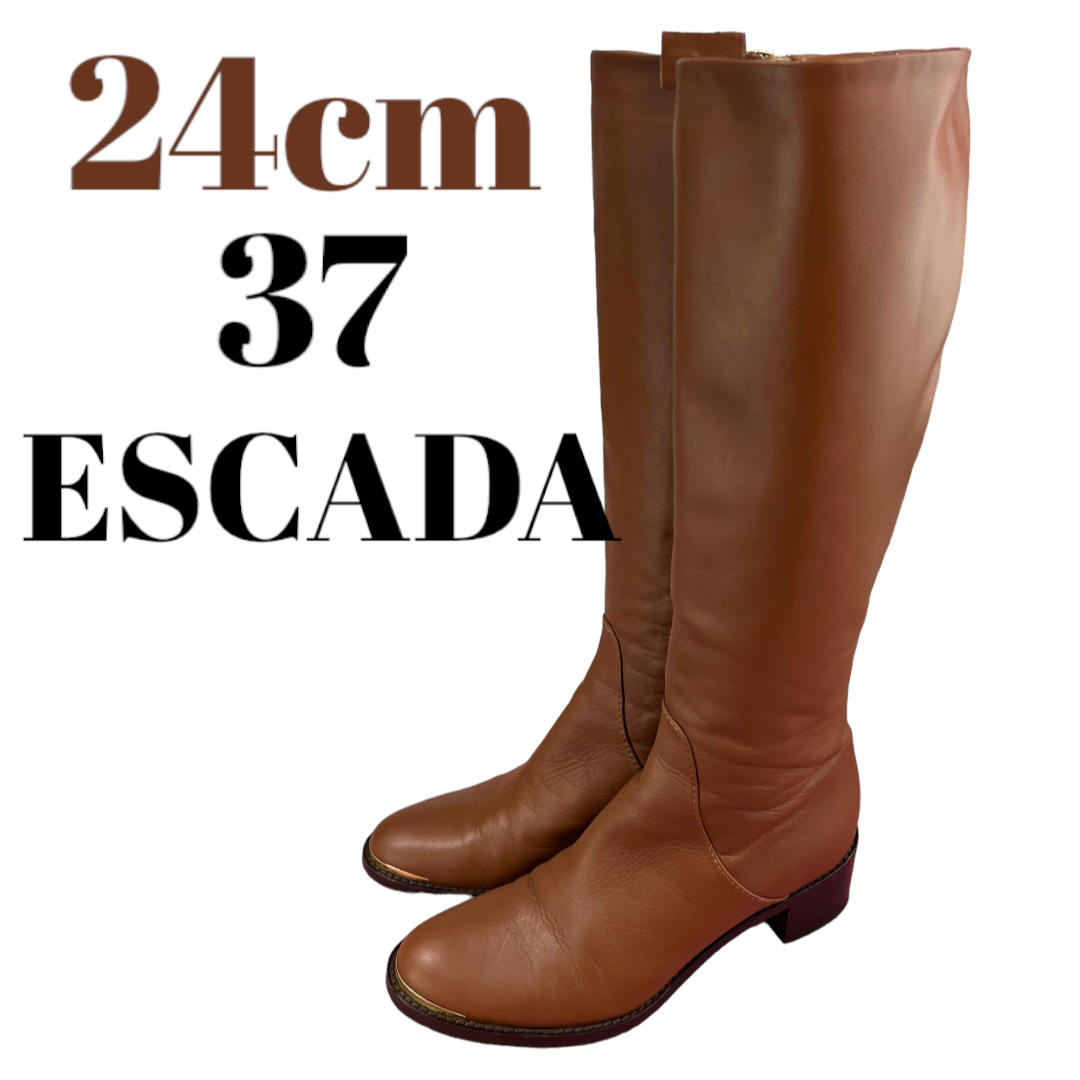 ESCADA(エスカーダ)のエスカーダ　ロングブーツ　ブラウン　ゴールド金具　24cm レディースの靴/シューズ(ブーツ)の商品写真