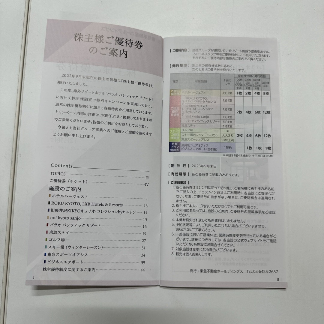 東急不動産ホールディングス　株主優待(500株) チケットの優待券/割引券(宿泊券)の商品写真