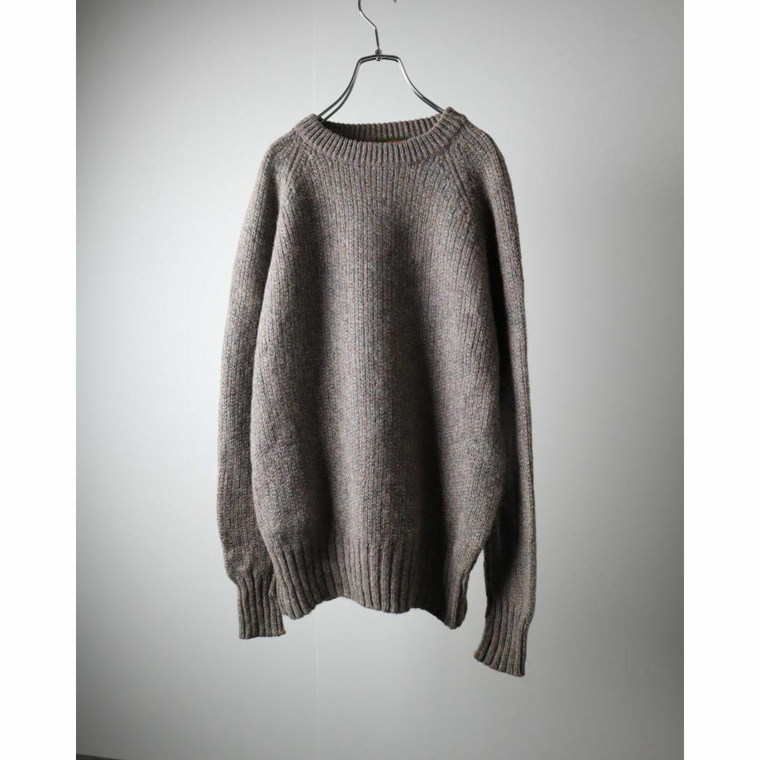 【vintage】ラグラン 多色織 ニット セーター ウール グレージュ XL