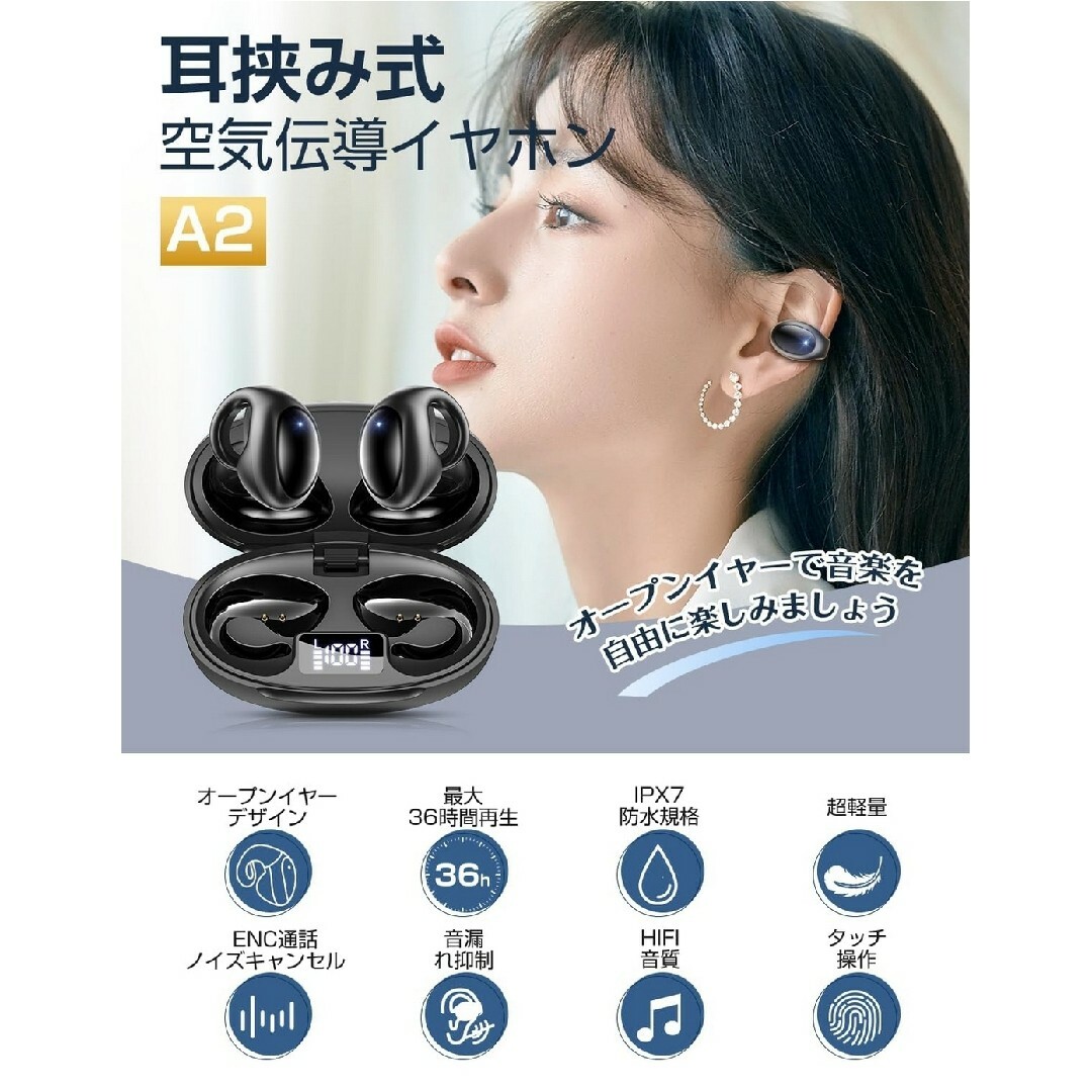 ワイヤレスイヤホン　Bluetooth5.3 Bluetoothイヤホン　黒 スマホ/家電/カメラのオーディオ機器(ヘッドフォン/イヤフォン)の商品写真