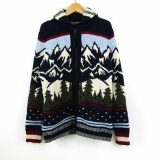 アメリカンイーグル(American Eagle)のアメリカンイーグル ニットジャケット ショールカラー ノルディック柄 ウール混 アウター メンズ Sサイズ ネイビー American Eagle(その他)