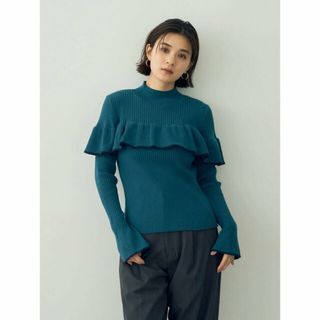 イェッカヴェッカ(YECCA VECCA)の【ブルーグリーン】ラッフルデザインニット(ニット/セーター)