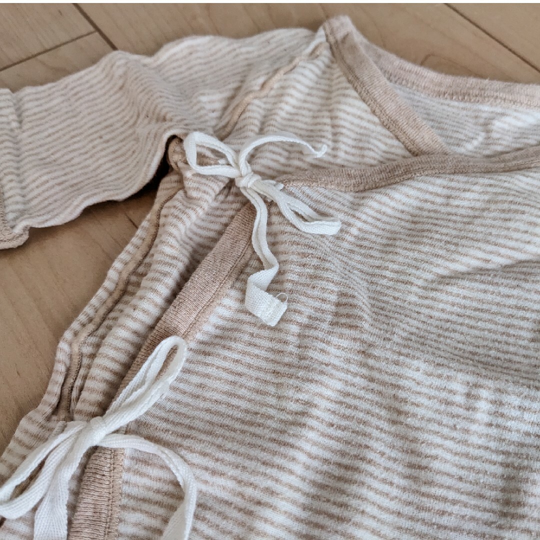 MUJI (無印良品)(ムジルシリョウヒン)の無印良品　ベビー服　肌着　インナー　コンビ肌着　短肌着　2枚セット　ボーダー キッズ/ベビー/マタニティのベビー服(~85cm)(肌着/下着)の商品写真