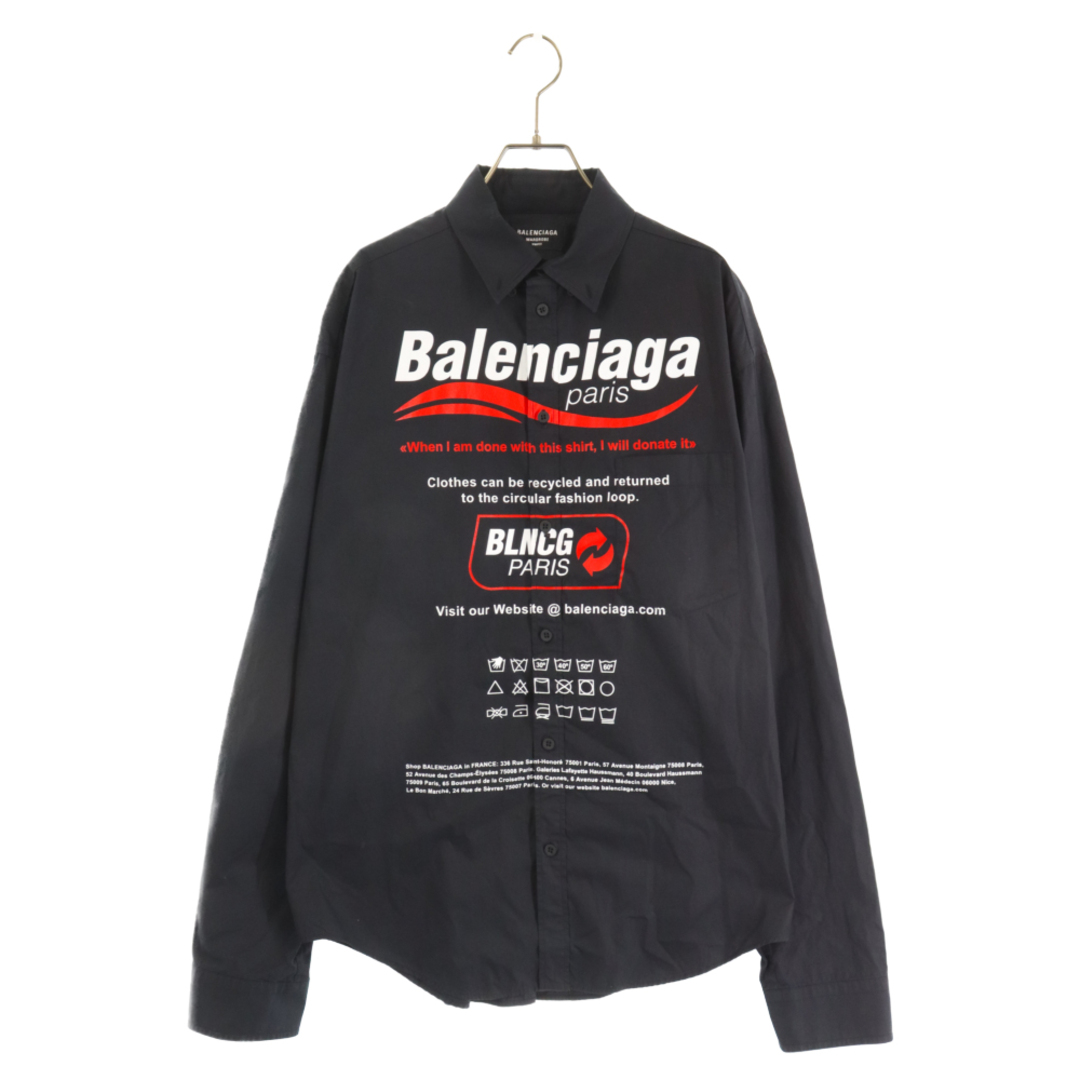 775センチ身幅BALENCIAGA バレンシアガ 21AW Dry Cleaning Logo Shirt 664626 TEM16 ドライクリーニングロゴ長袖シャツ ブラック