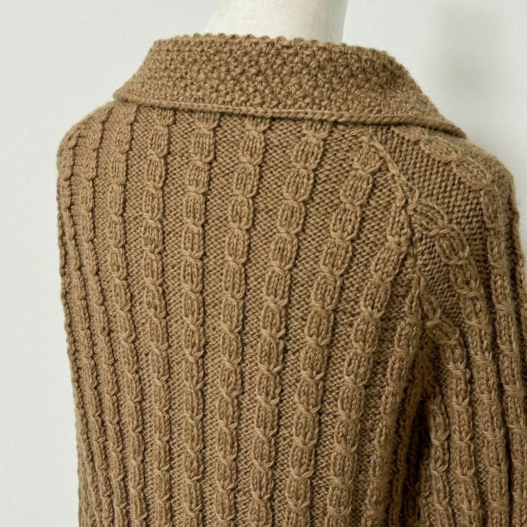 ウール素材 ニット カーディガン 襟付き ボタン止め セーター 立体編目 縄編み