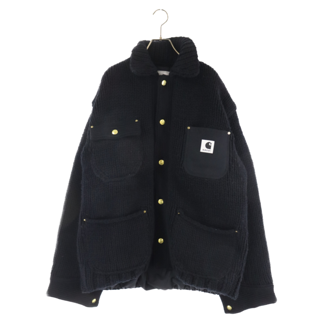 sacai(サカイ)のSacai サカイ 23AW×Carhartt WIP Knit Jacket Michigan 23-03111M カーハート ニットジャケットミシガンブルゾン ブラック メンズのジャケット/アウター(フライトジャケット)の商品写真