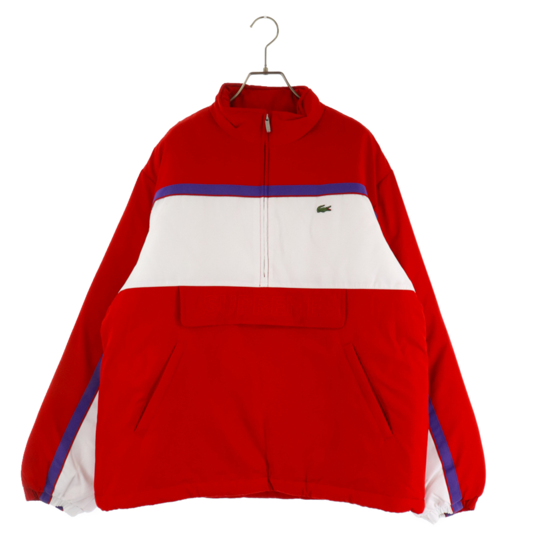 725センチ身幅SUPREME シュプリーム 19AW×LACOSTE ラコステ Puffy Half Zip Pullover パフィーハーフジッププルオーバージャケット レッド/ホワイト