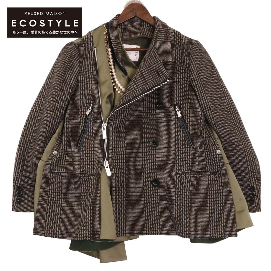 sacai - サカイ 20AW グレー×グリーン グレンチェック パールネックレス付きジャケット 1