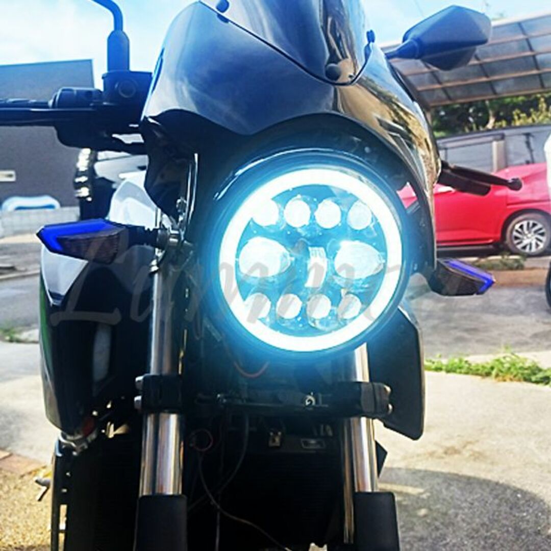 Y 高輝度 LED ヘッドライト イカリング エンジェルリング デイライト 自動車/バイクのバイク(パーツ)の商品写真