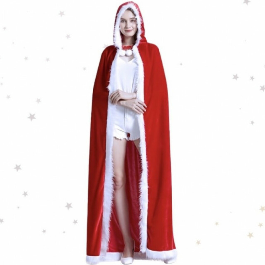 サンタマント XL ロング ポンチョ クリスマス 衣装 新品未使用 赤 美品 エンタメ/ホビーのコスプレ(衣装一式)の商品写真