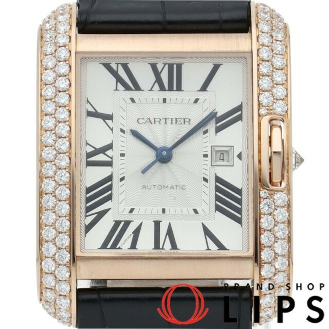 Cartier(カルティエ)のカルティエ タンク アングレーズ ウォッチ LM ダイヤベゼル オートマチック メーカーOH済(保証期間中) Tank Anglaise LM WT100016 修理書 K18PG/革 メンズ時計 シルバー OH・仕上げ済 美品 【中古】 メンズの時計(その他)の商品写真