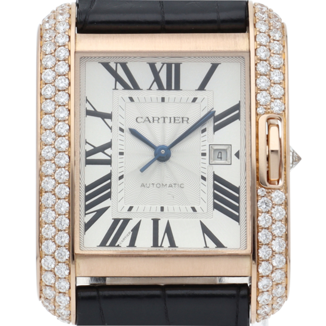 Cartier(カルティエ)のカルティエ タンク アングレーズ ウォッチ LM ダイヤベゼル オートマチック メーカーOH済(保証期間中) Tank Anglaise LM WT100016 修理書 K18PG/革 メンズ時計 シルバー OH・仕上げ済 美品 【中古】 メンズの時計(その他)の商品写真