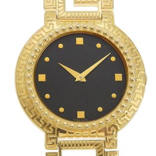 ヴェルサーチ(VERSACE)の【VERSACE】ヴェルサーチ メデューサ コインウォッチ 7008003 金メッキ ゴールド クオーツ アナログ表示 メンズ 黒文字盤 腕時計(腕時計(アナログ))