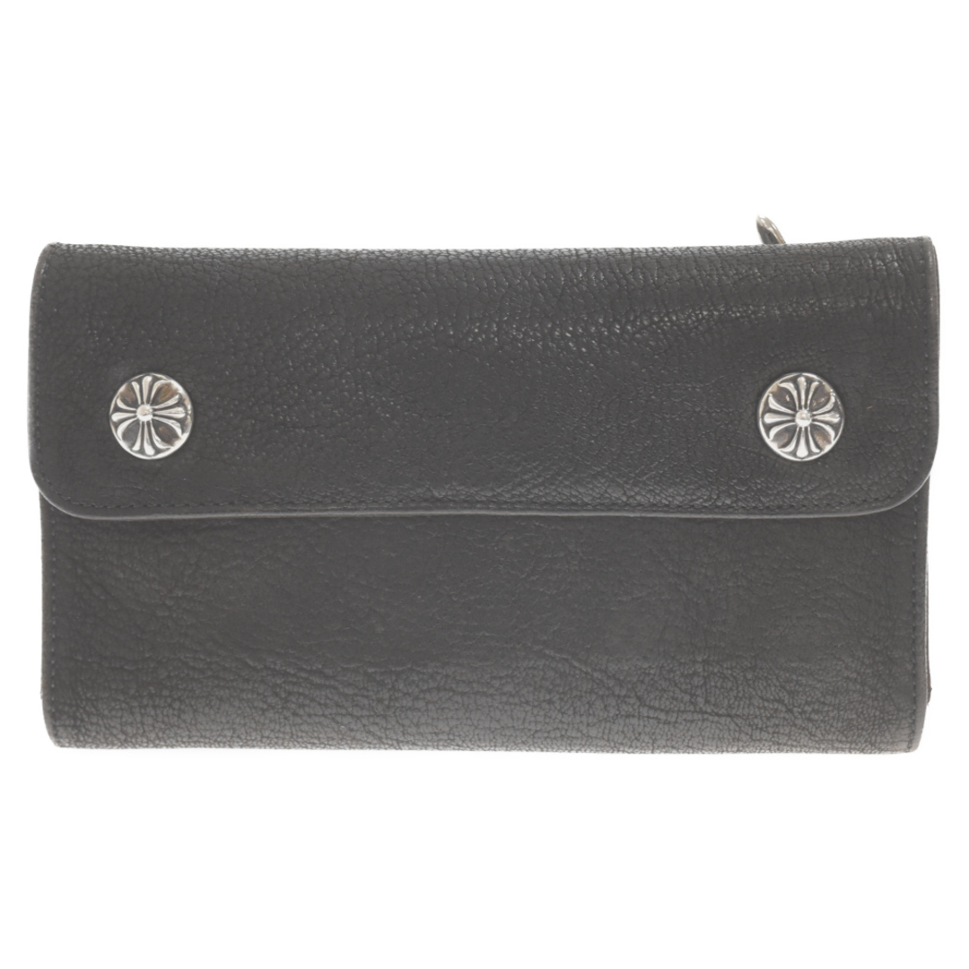 115センチ横幅CHROME HEARTS クロムハーツ WAVE WALLET CRS BTN DSTRY LEATHER ウェーブ ロングウォレット クロスボタン デストロイレザー 長財布 ブラック