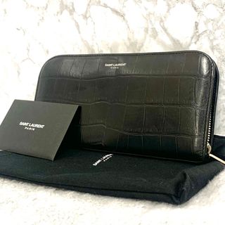 サンローラン(Saint Laurent)のサンローラン　長財布　販売証明書付き✨　クロコ型押し　ブラック(財布)