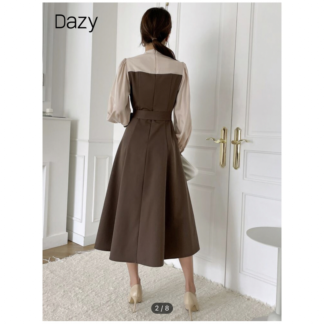 【お値下げ中】DAZY ツートーン パフスリーブ ドレス ベルトつき SHEIN レディースのワンピース(ロングワンピース/マキシワンピース)の商品写真