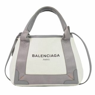 バレンシアガバッグ(BALENCIAGA BAG)の本物 バレンシアガ BALENCIAGA ネイビー カバス XS 2WAY ショルダーバッグ トートバッグ ポシェット キャンバス ホワイト グレー 390346 Navyy Cabas バッグ 中古(ショルダーバッグ)