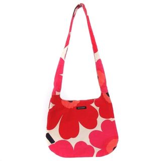 マリメッコ(marimekko)のマリメッコ ショルダーバッグ ワンショル 花柄 キャンバス 赤 マルチカラー(ショルダーバッグ)