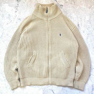 ポロラルフローレン(POLO RALPH LAUREN)の【レア】90s ポロ ラルフローレン 刺繍ロゴ リブ編み ドライバーズニット.(ニット/セーター)