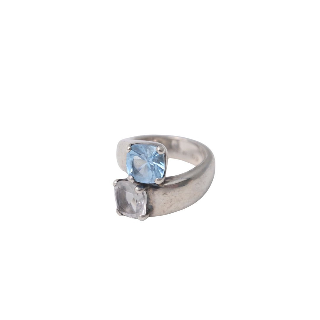 HERMES エルメス リング 指輪 2ピースストーン クリア ブルー シルバー925 11.8g サイズ52 美品 中古 57891