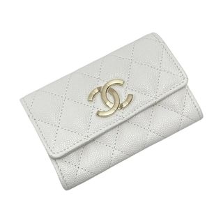 シャネル(CHANEL)の☆☆CHANEL シャネル ココマーク スモールフラップ コインケース ホワイト キャビアスキン 財布(コインケース)