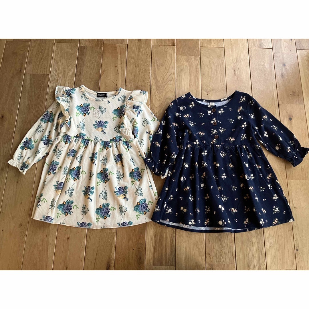 新品 女の子 長袖 花柄 ワンピース セット 90センチ キッズ/ベビー/マタニティのキッズ服女の子用(90cm~)(ワンピース)の商品写真