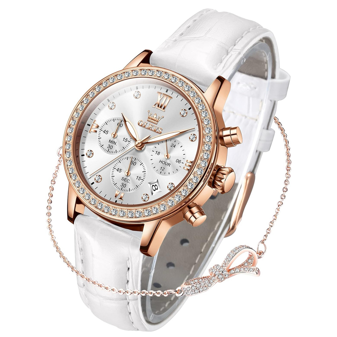 OLEVS レディース 腕時計 ホワイト ピンクゴールド腕時計