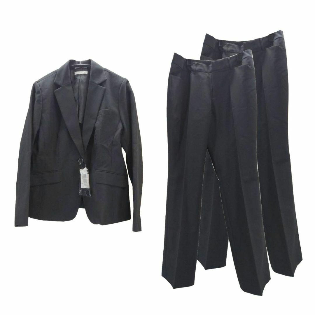 AW0476■ 新品 スーツ 3点セット 袖口ベンツジャケット パンツ2枚  黒 レディースのフォーマル/ドレス(スーツ)の商品写真