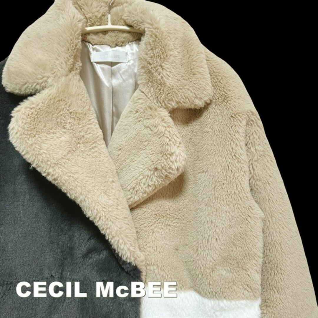 CECIL McBEE(セシルマクビー)の【CECIL McBEE】セシルマクビー ブロック配色コンビ ファーコート レディースのジャケット/アウター(毛皮/ファーコート)の商品写真